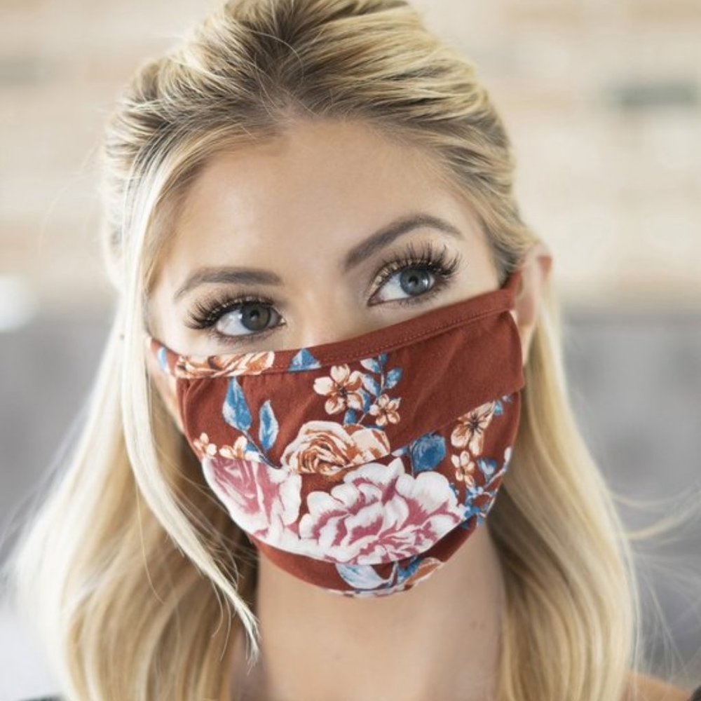 2 for 20! Brown Floral face print mask